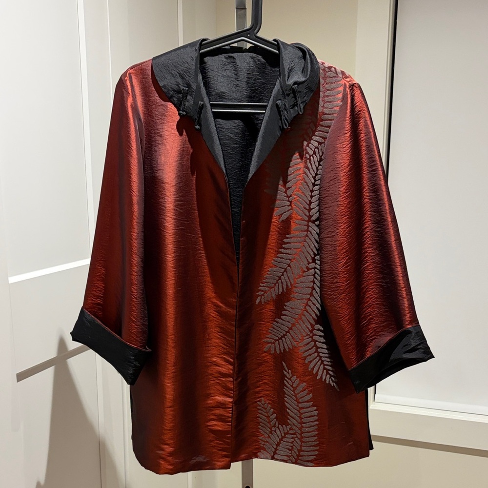 Artisan Made Black & Burnt Orange Reversible Silk Jacket.